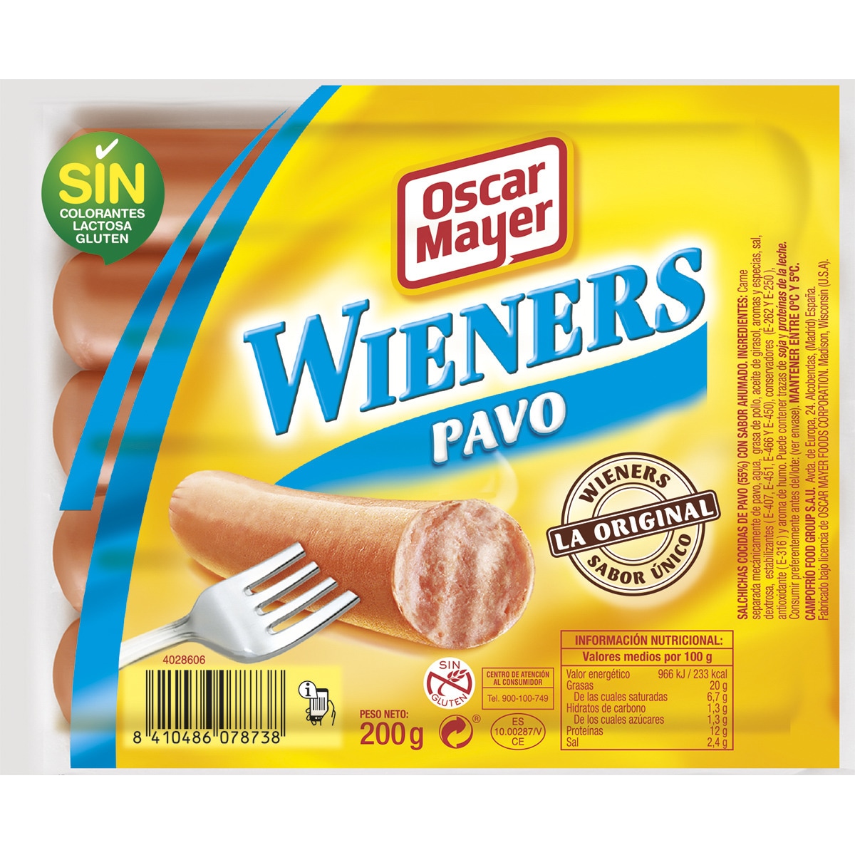 Wieners cooked turkey sausages with smoky flavour glutenfree lactose