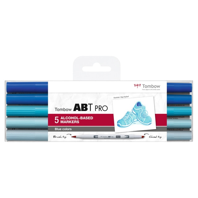 Estuche 5 Rotuladores ABT PRO Base Alcohol Tombow Colores Azules.