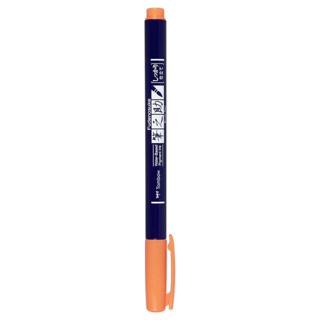 Rotulador Caligrafía Fudenosuke Base Agua Punta Elástica Dura Tombow Naranja Neón.