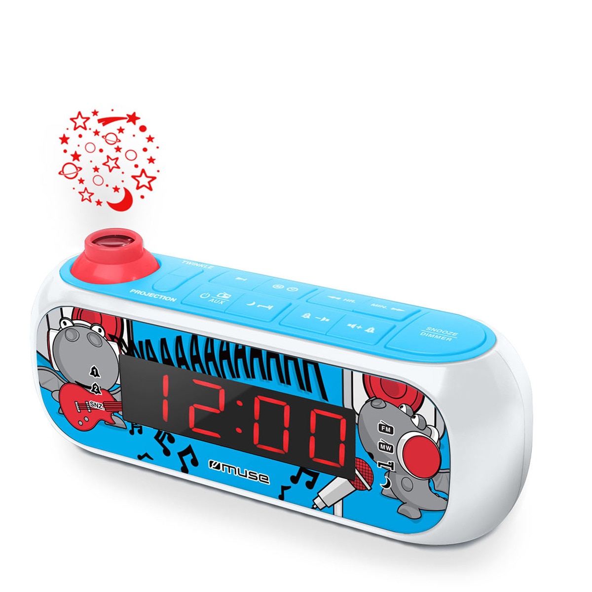 Muse - Radio reloj Muse M167KDB con proyector para niños.