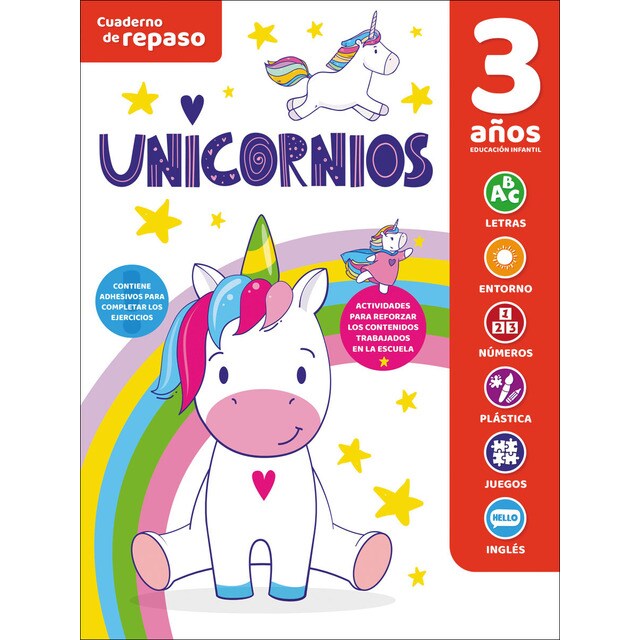 CUADERNO DE REPASO TEMÁTICO LUMINISCENTE 3 AÑOS UNICORNIOS (Tapa blanda)