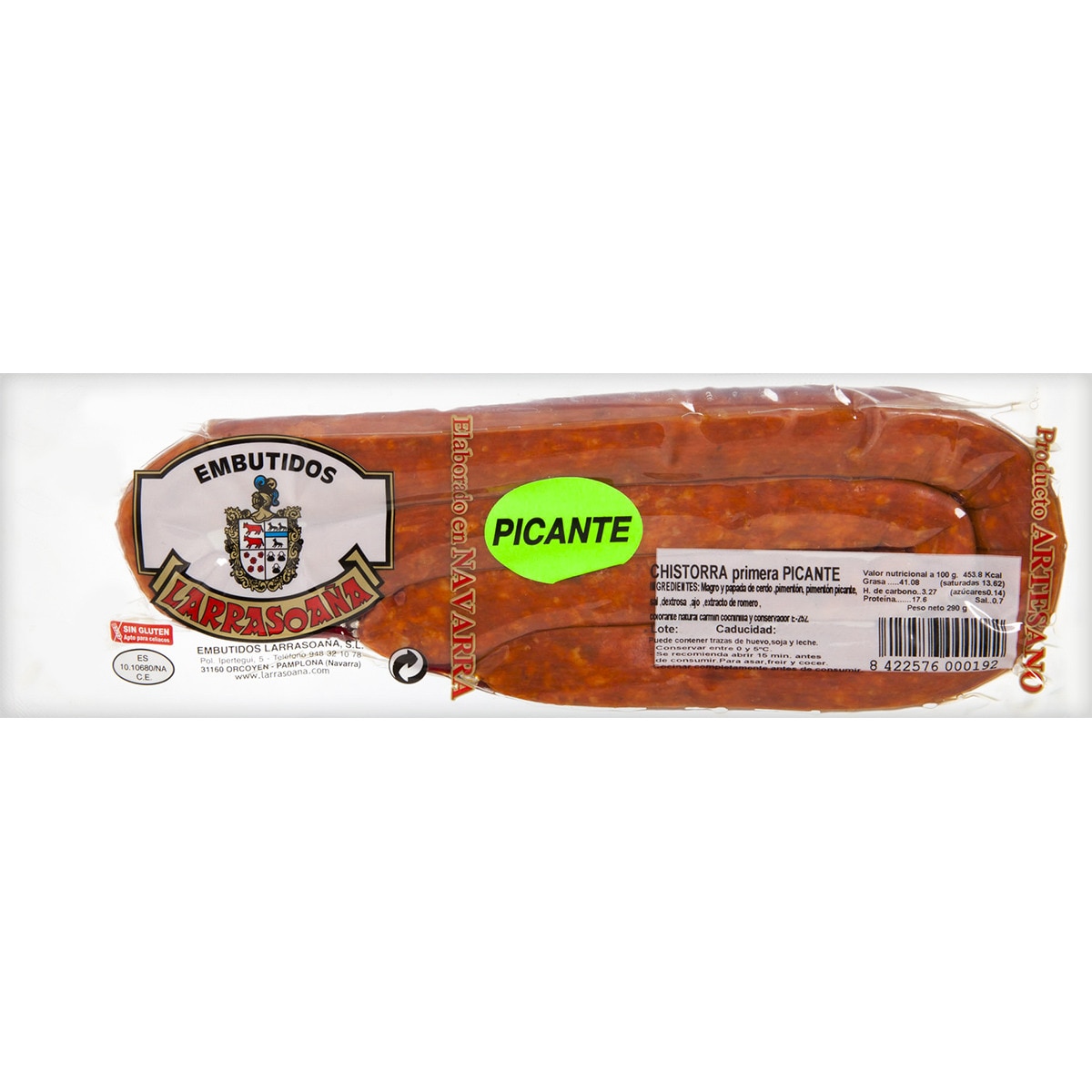 Premium spicy chistorra sausage glutenfree and lactosefree container