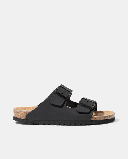 Dustin men's black leather sandals with double buckle