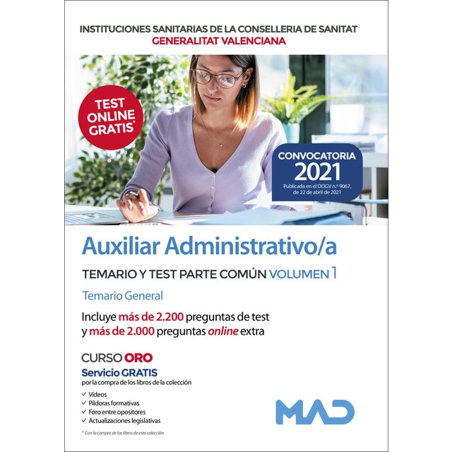 Auxiliar administrativo/a de instituciones sanitarias de la consellería de sanitat de la generalitat valenciana. Temario y test p