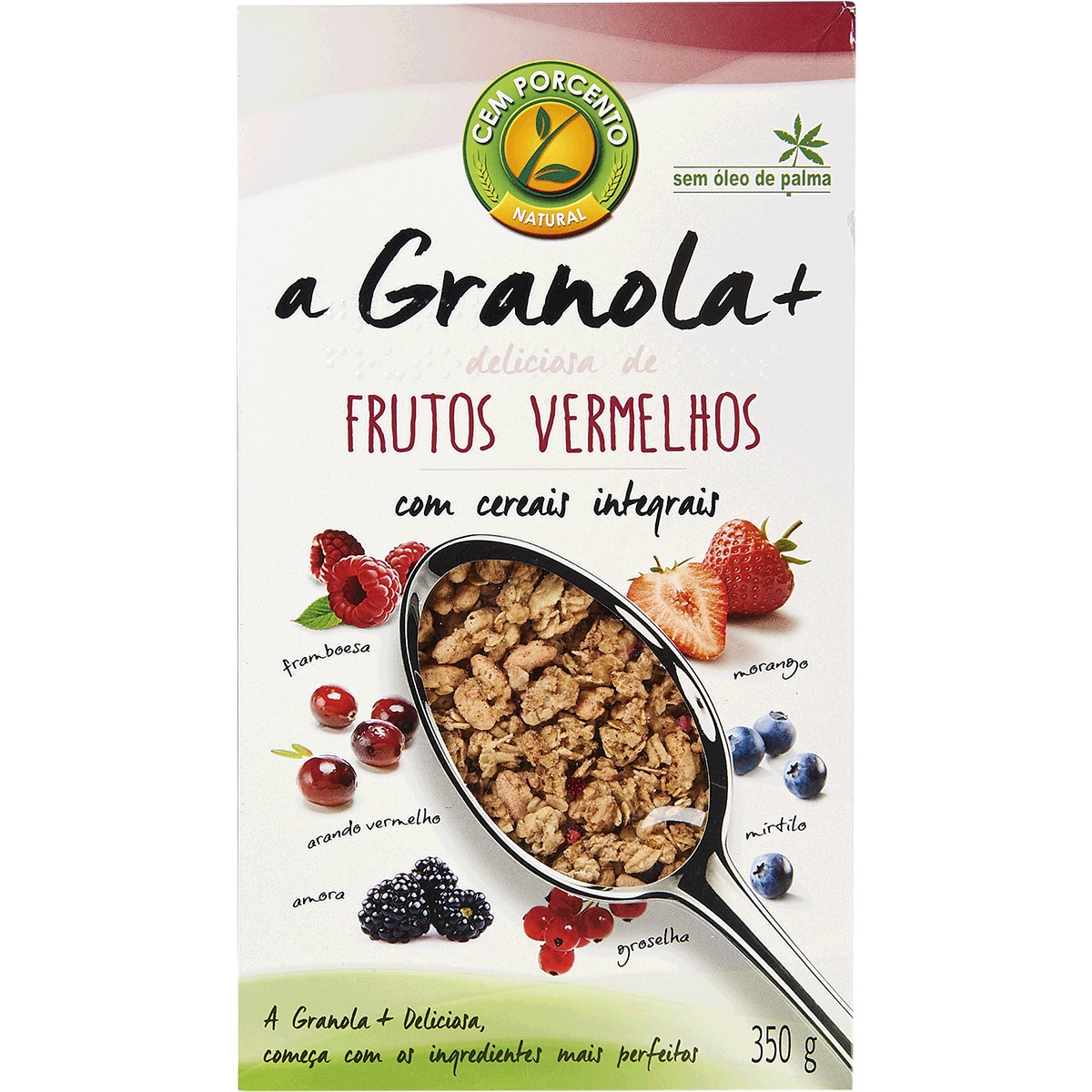 Granola de Frutos Vermelhos com Cereais Integrais embalagem 350 g · Cem