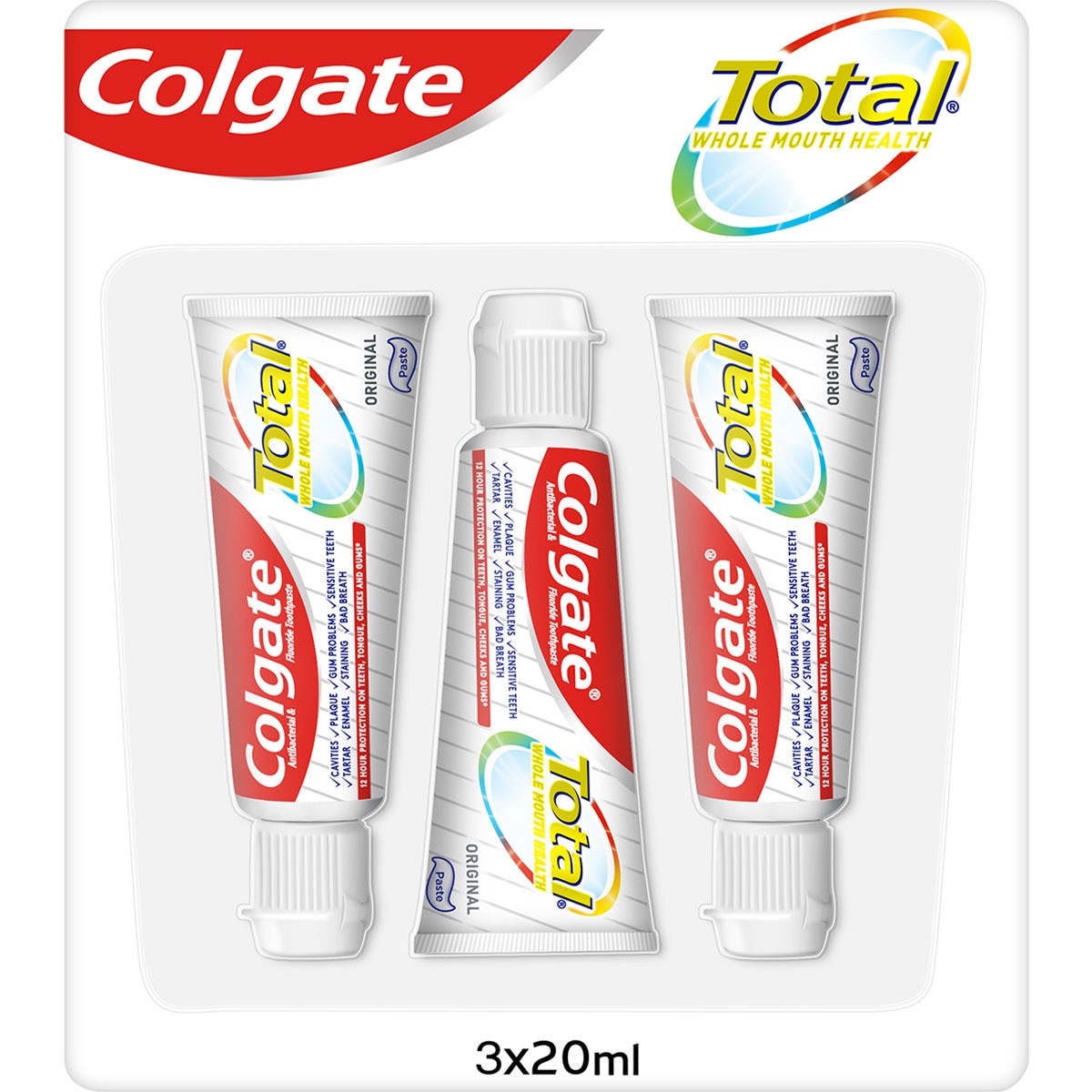 Comprar pasta de dientes Original formato viaje pack 3 tubos 19 ml · COLGATE TOTAL Comprar pasta de dientes Original formato viaje pack 3 tubos 19 ml · COLGATE TOTAL