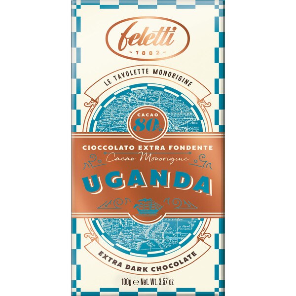 FELETTI Uganda chocolate extra negro 80% cacao tableta 100 g