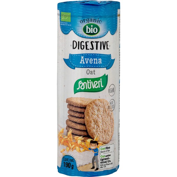 SANTIVERI Organic Bio galletas integrales de avena ecológicas sin lactosa paquete 190 g