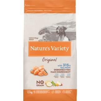 Nature's Variety Ração para Cão Mini Adulto 1-10 Kg Original de Salmão embalagem 1,5 kg