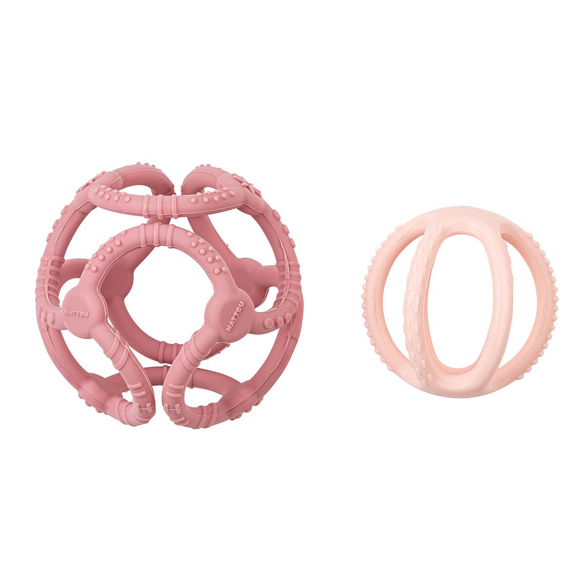 Jogo de 2 mordedores bola fácil de agarrar de silicone rosa-pau/rosa-claro Rosa-2
