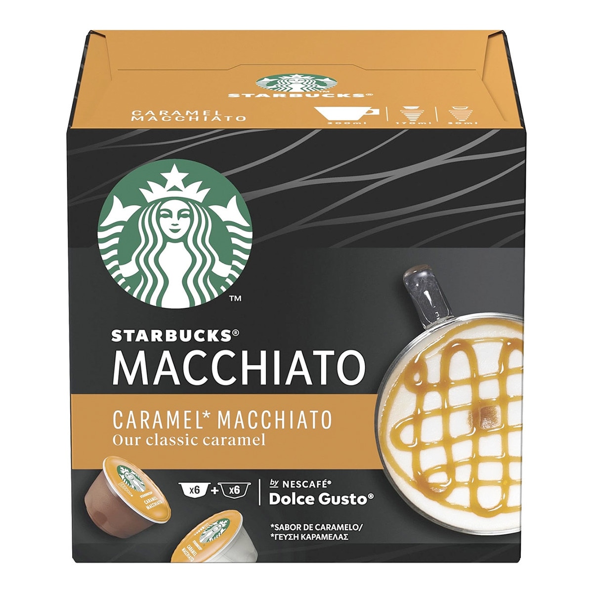Starbucks - Estuche De 12 Cápsulas Starbucks Caramel Macchiato Café 100% Arábica Con Sabor A Caramelo Compatibles Con Cafeteras Dolce Gusto.