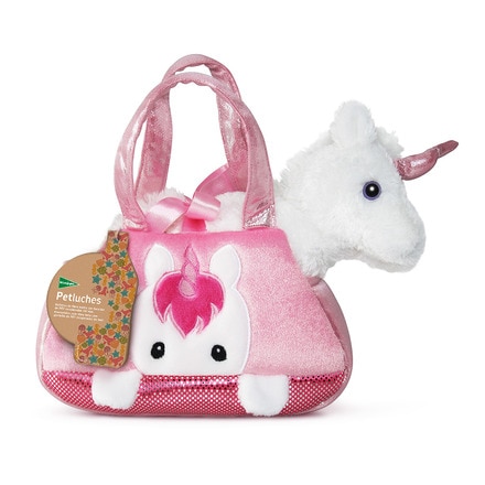 Unicornio de peluche sostenible con bolsa viaje 