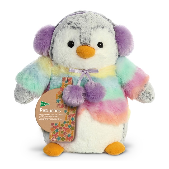 Pinguino de peluche sostenible arcoiris con pompon morado El Corte Ingles El Corte Ingles El Corte Ingles