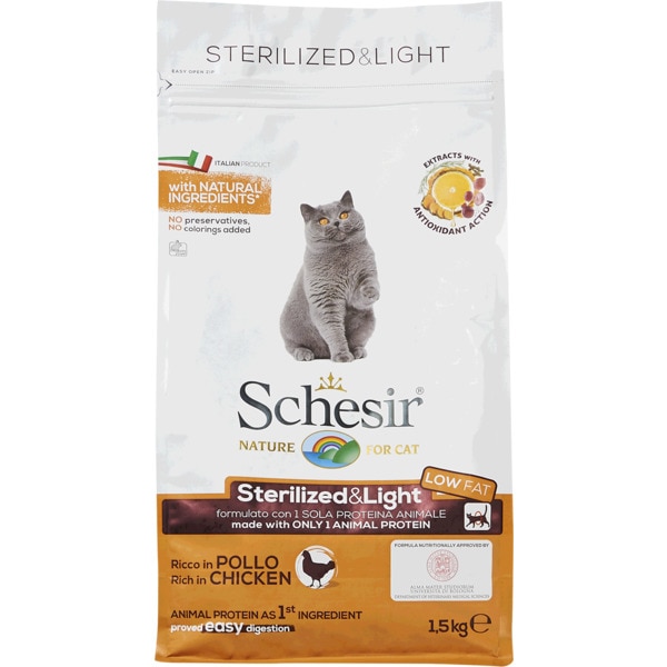 Ração para Gato Esterilizado Light de Frango embalagem 1,5 kg