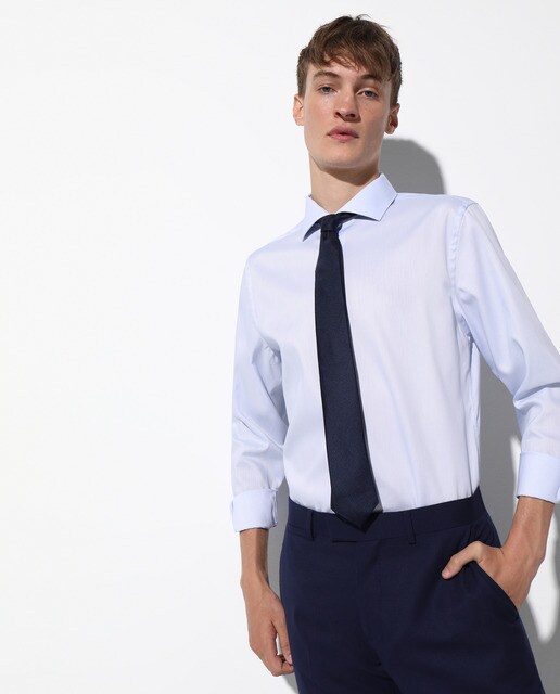 slim-fit plain pale blue dress shirt 