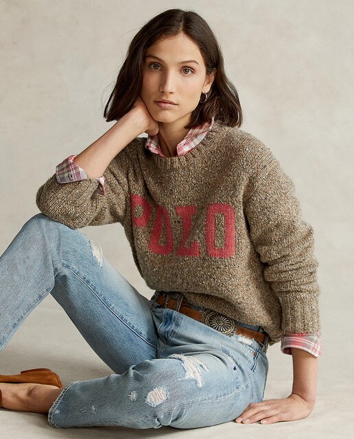 Women's flecked sweater with logo 
