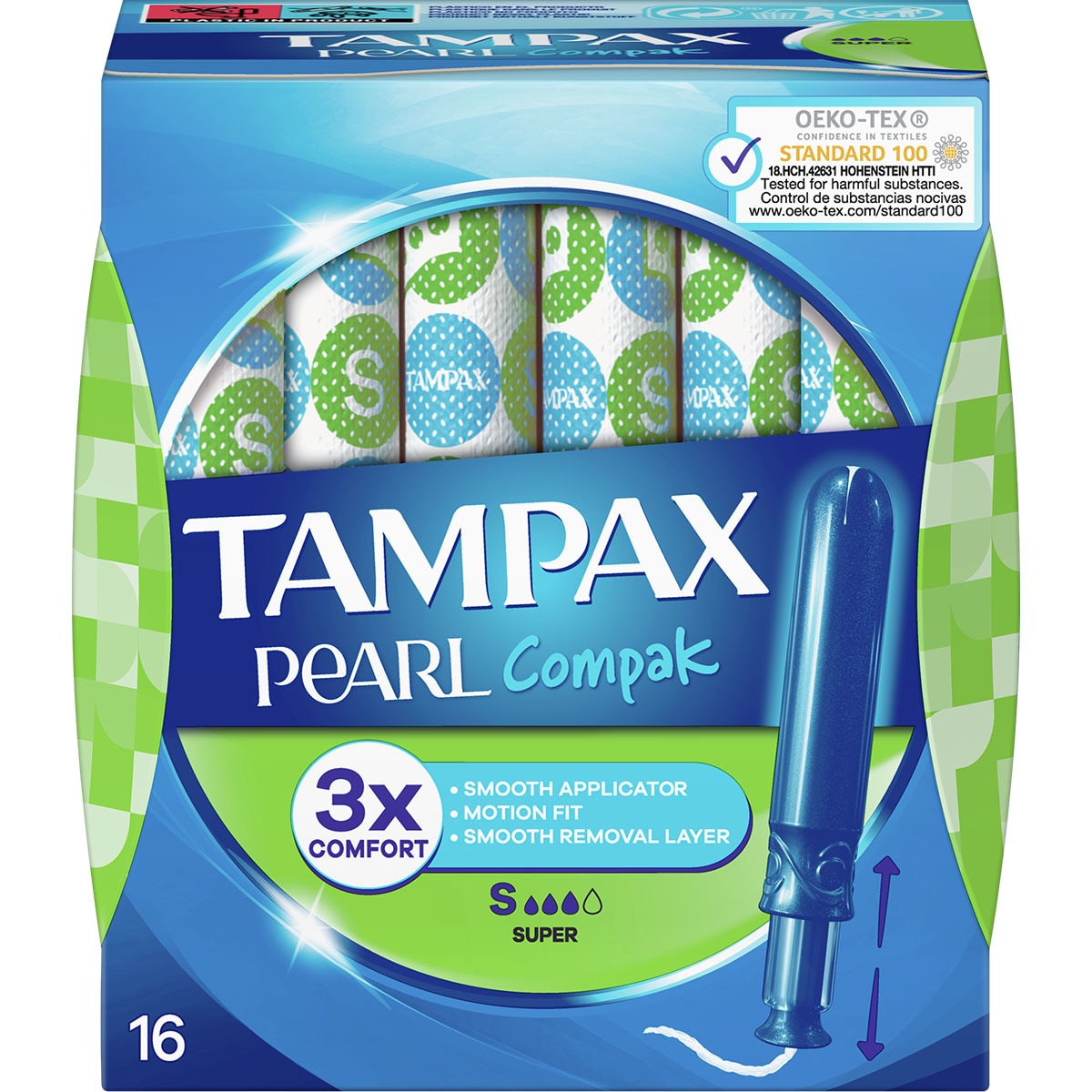 Compak Pearl super tampons with applicator box 16 units · TAMPAX