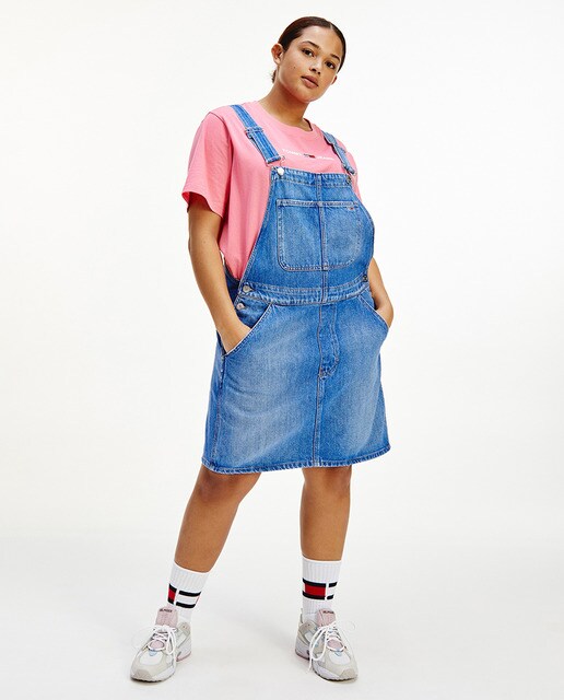 plus size denim pinafore