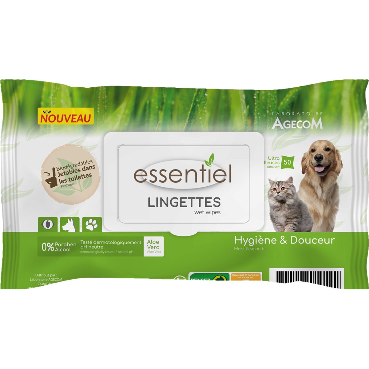 Aloe Vera wipes for dogs and cats container 50 units · ESSENTIEL