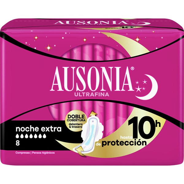 AUSONIA compresa ultrafina con alas noche extra bolsa 8 unidades