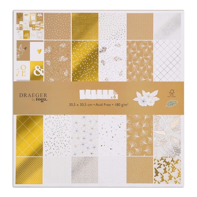 Set 6 Hojas Papel Impreso Recto/Verso 12 Diseños Once Upon Draeger.