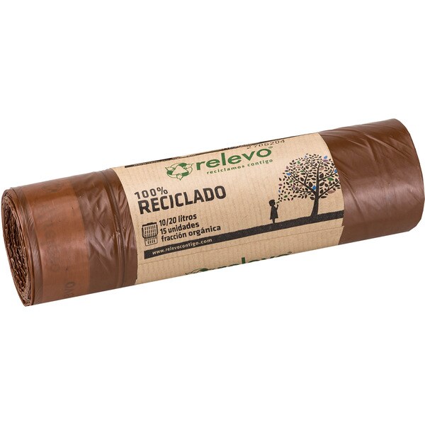 100 recycled bin liners for organic waste 10/20 litres roll 15 units