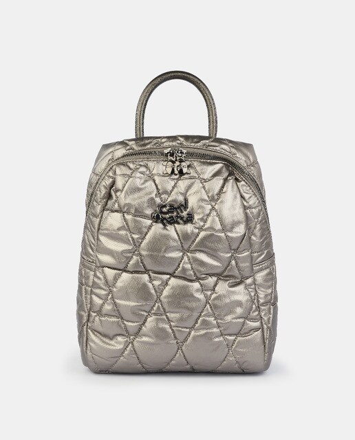 silver quilted backpack