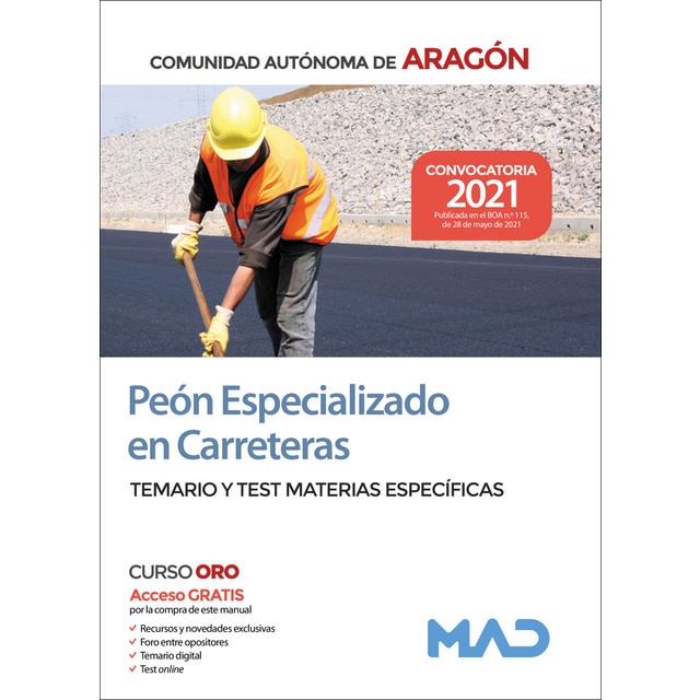 Peón especializado en carreteras de la comunidad autónoma de aragón. Temario y test de materias específicas (Tapa blanda)