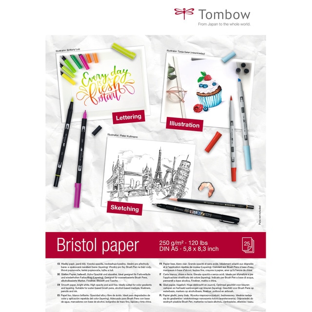 Pack 25 Hojas Papel Bristol Bocetos Lettering A5. 250 Gramos Tombow.