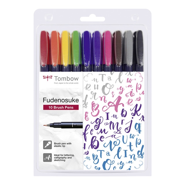 Estuche 10 Rotuladores Caligrafía Fudenosuke Tombow Colores Básicos.