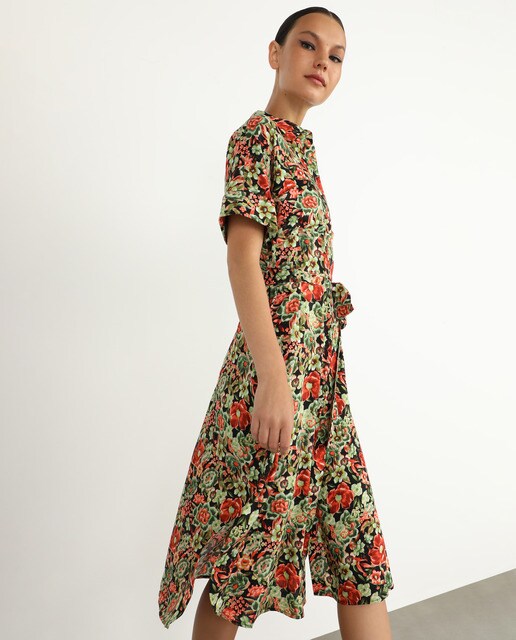 floral shirt midi dress