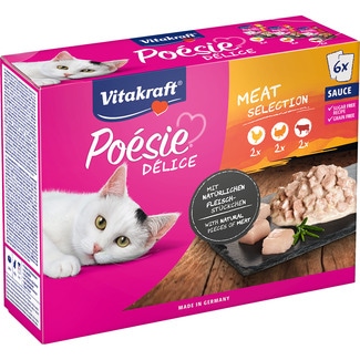 VITAKRAFT Poesie Delice Feuchtfutter für Katzen mit Huhn 2 Beutel 85 g mit Pute 2 Tütchen 85 g Mit Rind 2 Beutel 85 g Grain Free