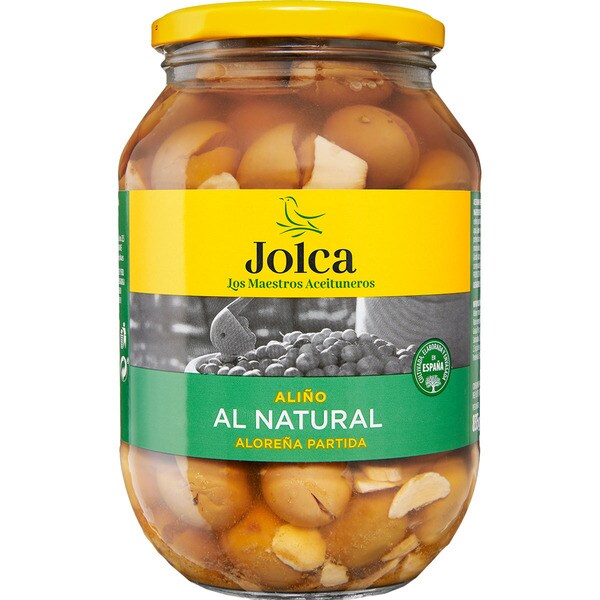 JOLCA aceituna verde aloreña partida aliñada frasco 500 g neto escurrido