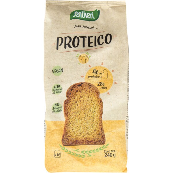 SANTIVERI Protein pan tostado con 25% proteina 0% azúcares añadidos 16 rebanadas paquete 240 g