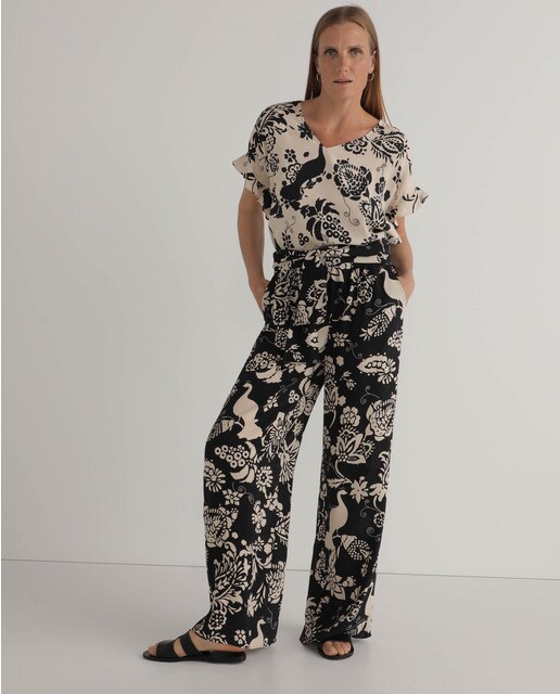 Printed wide-leg trousers with ties · Women's fashion · El Corte Inglés