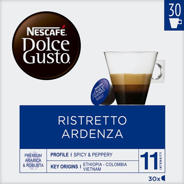 Buy Ristretto Ardenza Premium arabica and robusta coffee from Ethiopia,  Colombia \u0026 Vietnam case 30 capsules intensity 11 · NESCAFE DOLCE GUSTO ·  Supermercado El Corte Inglés