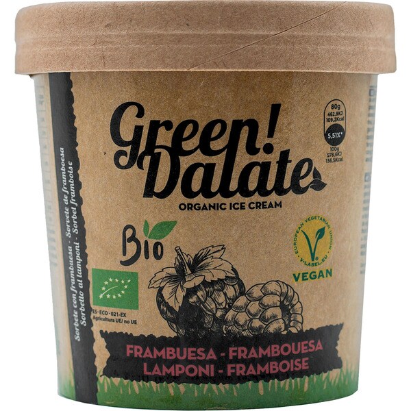GREEN! DALATE sorbete ecológico de frambuesa tarrina 280 g