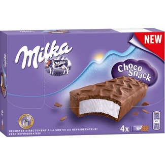 MILKA Cocoa sponge cake snack with two layers of biscuit and fresh milk cream 4-pack units 32 g