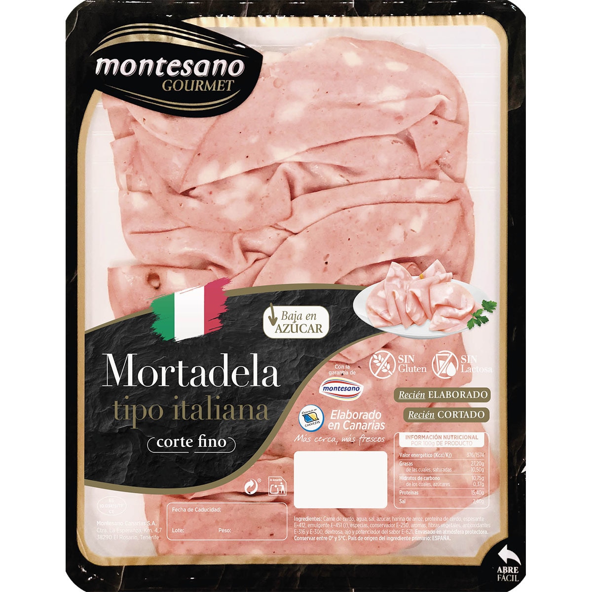 Gourmet thin sliced Italian mortadella low in sugar container 150 g