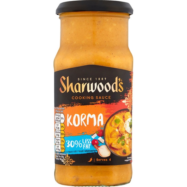 SHARWOOD'S salsa korma 30% menos de grasa frasco 420 g