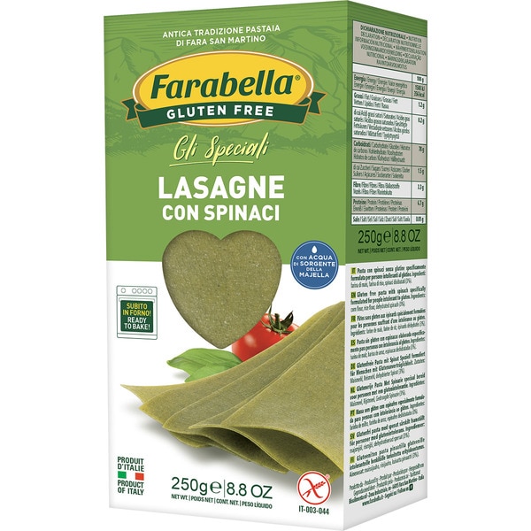 FARABELLA planchas de lasaña con espinacas sin gluten y sin lactosa envase 250 g