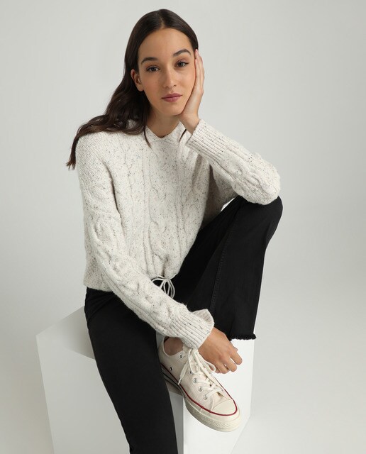 cable knit hooded sweater women's