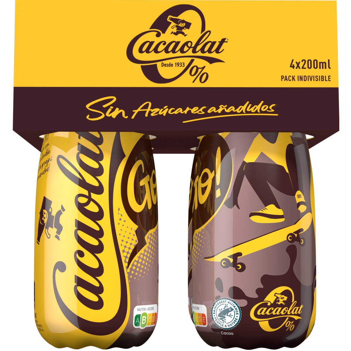 Leite UHT Batido com Cacau 0% Açúcares Adicionados Pack 4 unidades embalagem | 800 ml