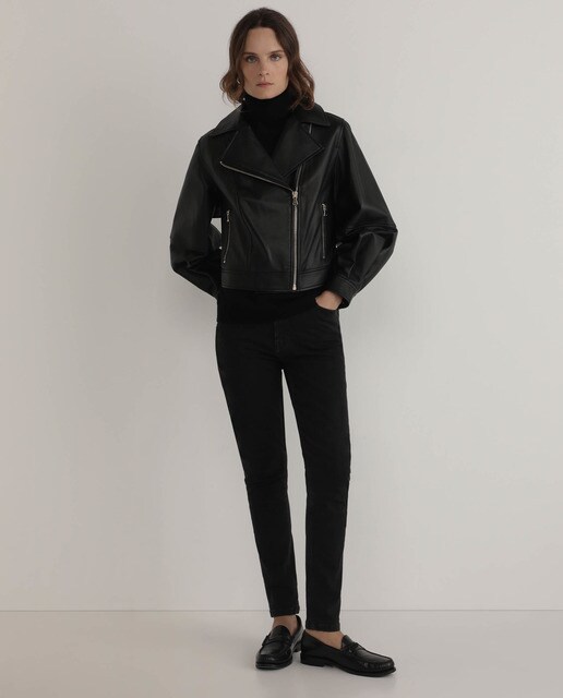 leather jacket puff sleeve