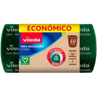 Vileda Ecobag Sacos do Lixo 50 L Económico Fecho Fácil Extra Forte embalagem 24 unidades