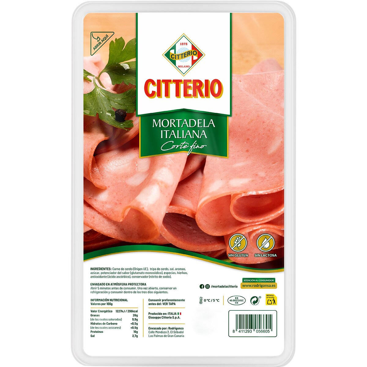 Mortadela italiana corte fino en lonchas envase 80 g sin gluten sin