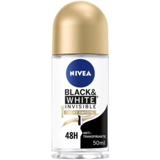 Nivea Desodorizante Black & White Silky Smooth Roll-On Invisible embalagem 50 ml