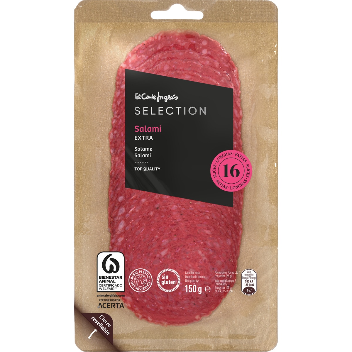 Salami extra en lonchas sin gluten envase 150 g · EL CORTE INGLES