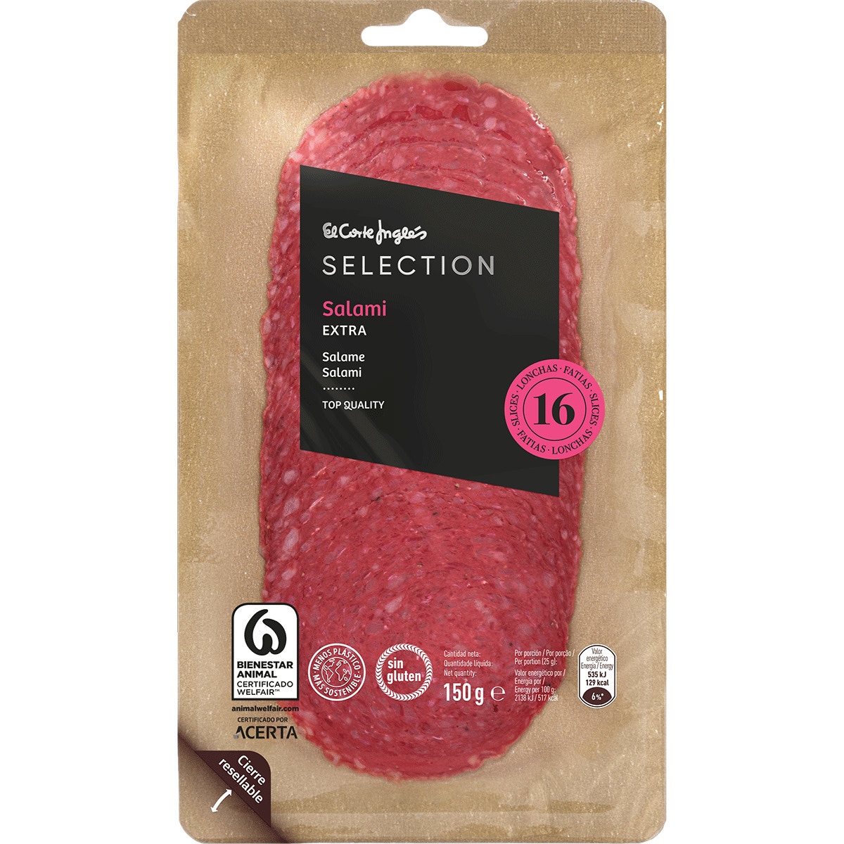 Salame Extra em Fatias sem Glúten embalagem 150 g · El Corte Inglés