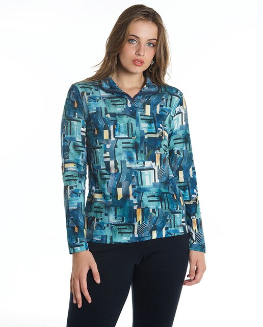 Women's buttonless printed polo shirt 